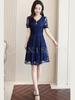 BN1 Выберите цветочный мини выше формального плюс размеры Милое выше темно-синего короткое платье BN22 NVY M, Свадьба, Вечеринка, После вечеринки, Принт, V-образный вырез,