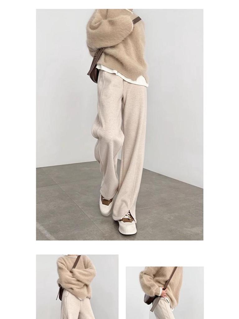 Women's Herringbone Fleece-Lined Wide-Leg Split Pants - Autumn/Winter 2025 Collection.