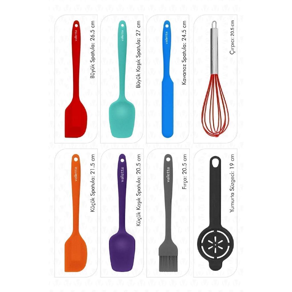 Drongo Heat Resistant Fireproof Nonstick Silicone Spatula Set 8 Pieces Black