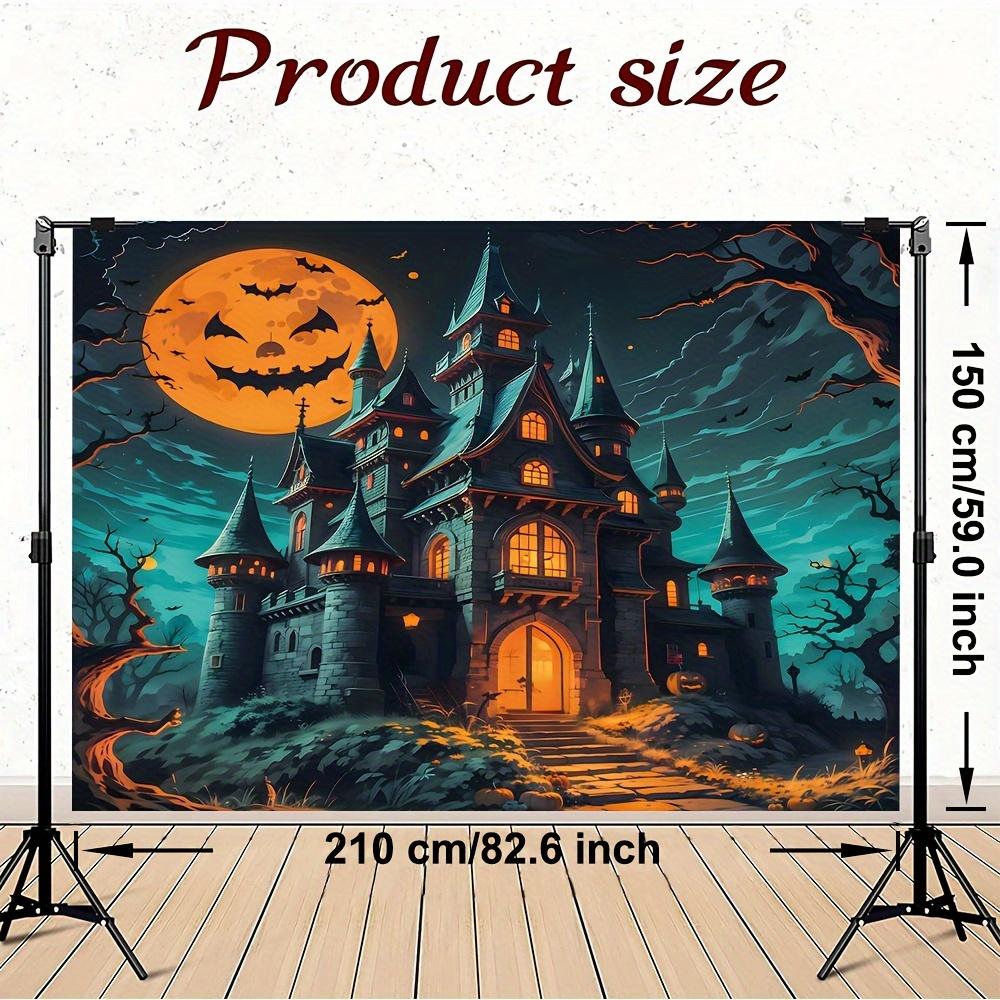 Halloween castle background decorated with pumpkin and bat ornaments - themed party decoration