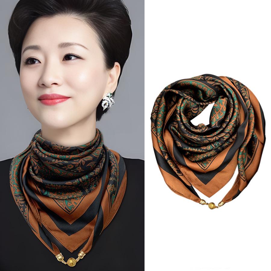 Magnetic Buckle Silk Neck Scarf: Triangle Design for Women, 70x70cm, Lightweight Spring/Summer/Autumn Accessory