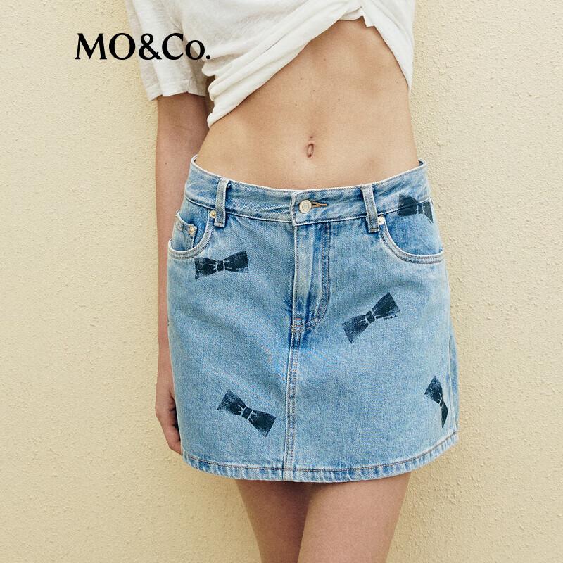MO&Co. Bow Tie Washed Denim Skort Shorts