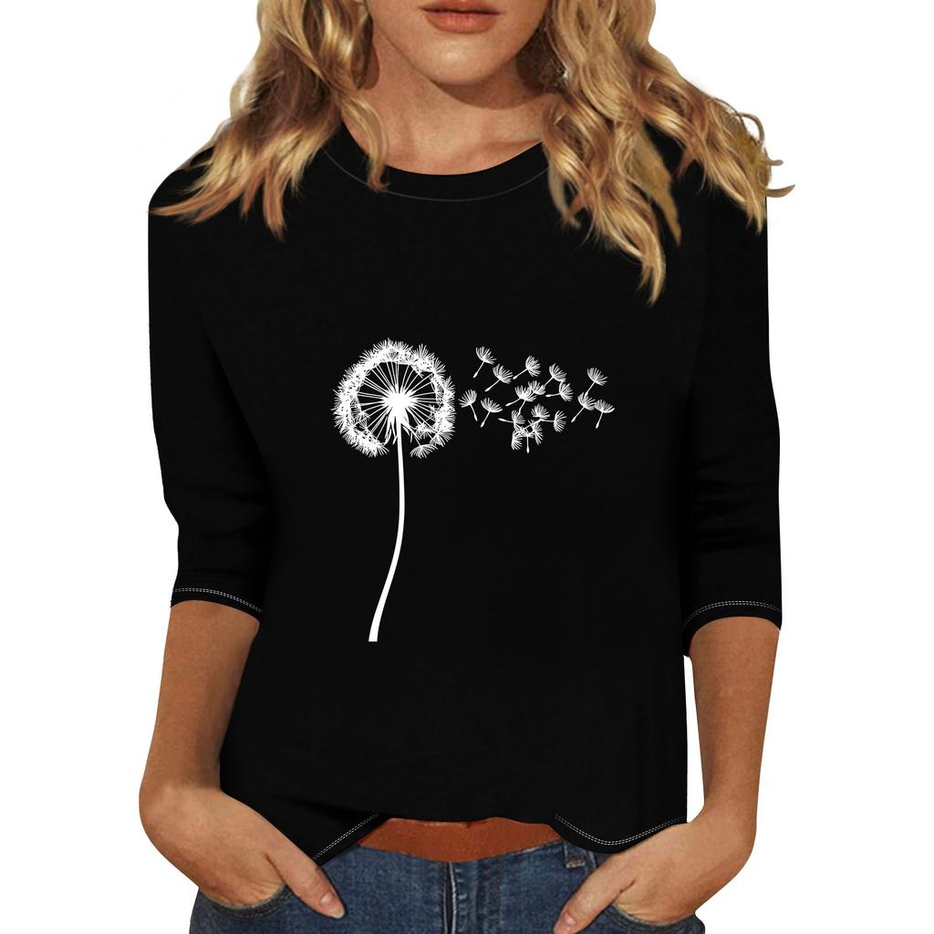 Women's Fashionable Casual Three Quarter Sleeve Printed Collar Pullover Top