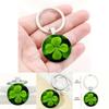 Lucky Four Leaf Clover Pendant Keychain With Zinc Alloy Silver Finish For Gift Giving And Celebration