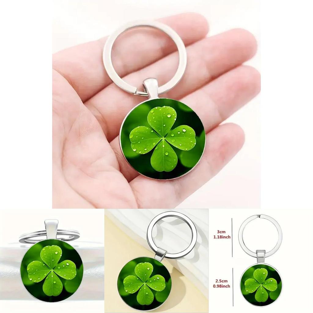 Lucky Four Leaf Clover Pendant Keychain With Zinc Alloy Silver Finish For Gift Giving And Celebration