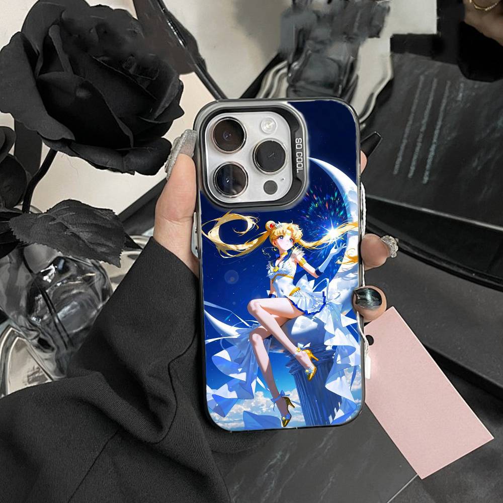 Мультяшный чехол для телефона P-Sailor Moons для iPhone 17,16,15,14,13,12,Pro MAX Черный матовый противоударный чехол