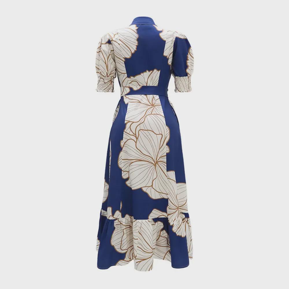 Платье-кардиган в стиле рубашки с завышенной талией и принтом в европейском и американском стиле с неровным подолом