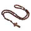 New Wooden Beads Cross Pendant Necklace For Women Men Catholic Christ Religious Jesus Rosary Jewelry Gift