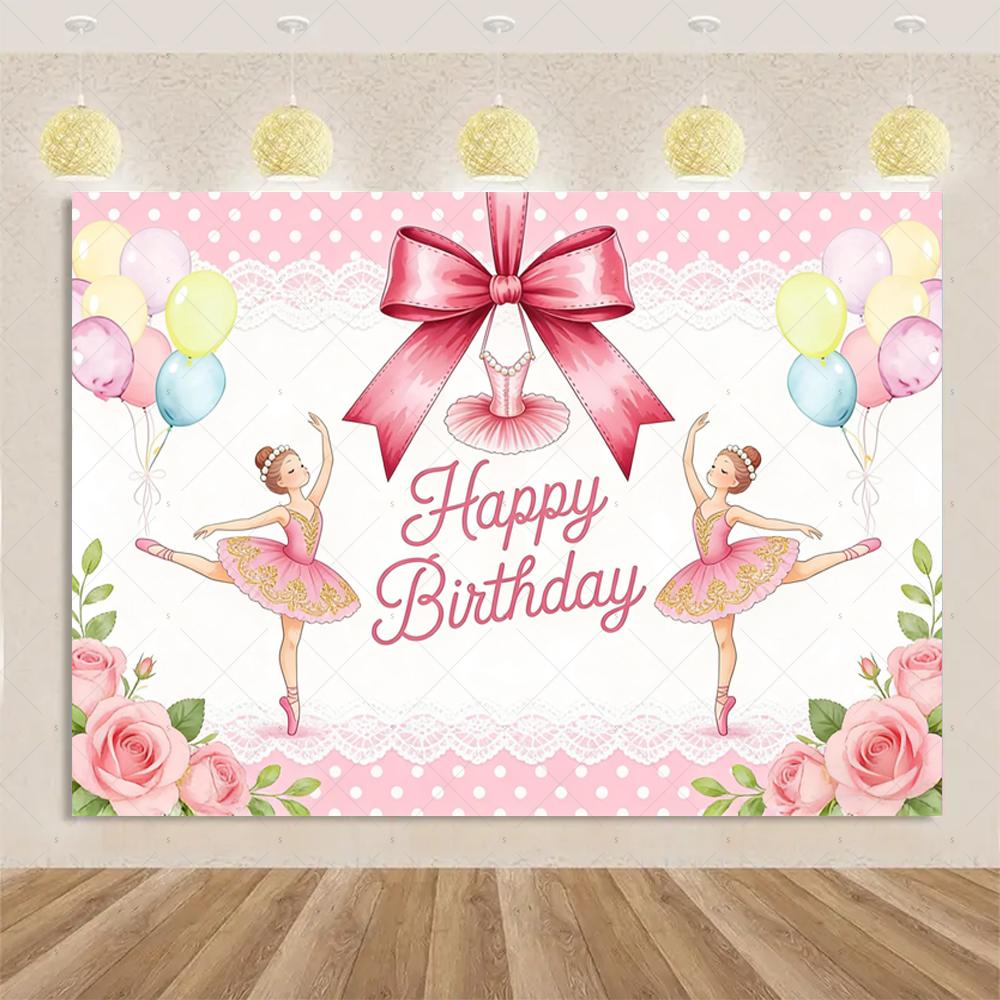 Ballet princess backdrop for girls, birthday party decoration, rose gold banner, party supplies - gift73