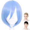 CaseEden Cosplay Wig, Premium, Smooth Short Hair, Light Blue, 6114