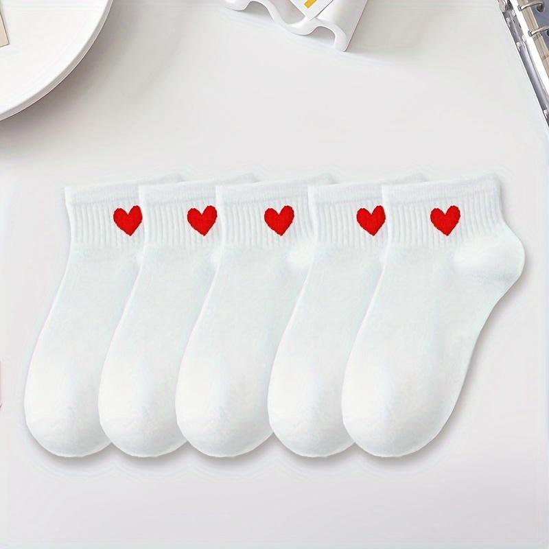 5 пар носков чистого белого цвета с принтом в форме сердца, дышащие и удобные, подходят для любого сезона