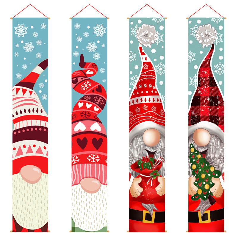Cross-border new Christmas decorative door curtain creative cartoon faceless old man decoration couplet hanging flag crowning Christmas