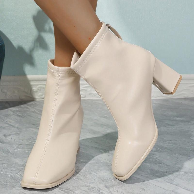 Fashion Elegant Square Toe Block Heel Ankle Boots for Women PU Leather Back Zipper Short Boots Woman Fashion High Heel Botas Mujer 2025
