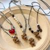 Funny Cartoon Ring Set Cute Flocked Bear Necklace Versatile Bear Pendant Necklace  Girls Jewelry