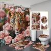 1/3/4 шт. Леопардовый принт и розовые розы Набор для ванной комнаты с ковриком для ванной, U-образной накладкой и чехлом для крышки унитаза - Высококачественная шторка для душа (180x