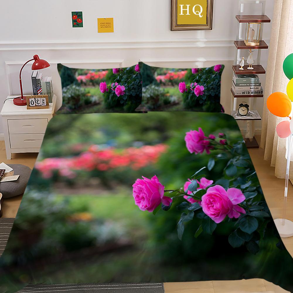 Постельное белье с 3D принтом цветов, двойной размер, комплект постельного белья из микрофибры, комплект постельного белья для девочек, модное домашнее постельное белье