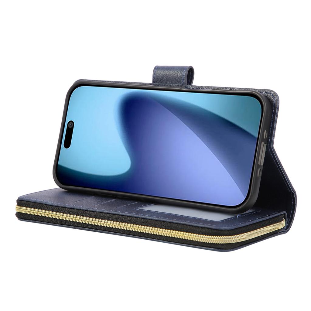 Чехол для iPhone 17 Pro Max, карман на молнии, 9 слотов для карт, чехол для телефона из ПУ кожи с ремешком на руку