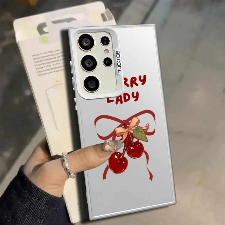 Чехол для телефона для Samsung Galaxy S25 S21 Note 20 Ultra S20 Plus S23 S24 FE S22 S25Edge S23 Ultra Мультяшный Бант Вишня