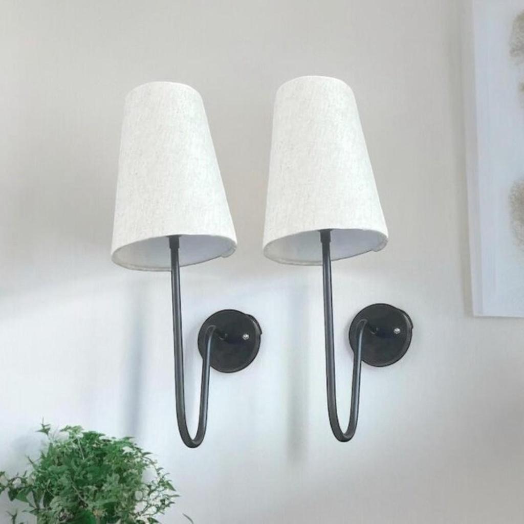 Set of 2 Modern Wall Lamps - Mid Century Wall Light Fixtures, Fabric Shade Sconces for Bathroom, Vanity, Bedroom
