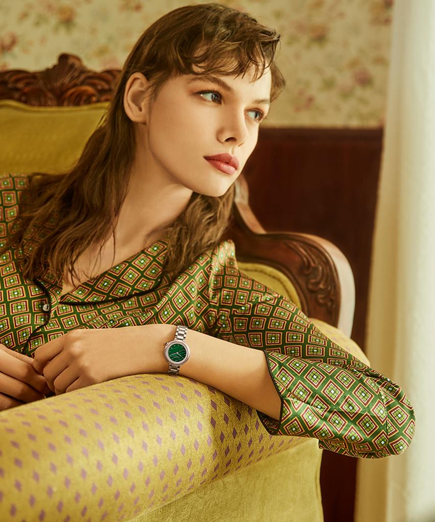 Lollalojeu Tea-Time Malachite Cubic Silver Women'S Metal Fashion Watch