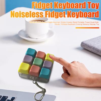 Механическая клавиатура Fidget Keychain Снятие стресса и беспокойства Портативная дорожная тихая детская взрослая клавиатура с 1/9 клавишами Щелкающая сенсорная клавишная игрушка