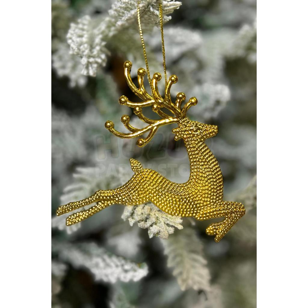2 Pieces Running Deers Christmas Tree Ornament Silver Gray Colored Deer 11x13 Cm New Year Pine Tree Ornament