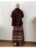 Женская флисовая юбка средней длины в стиле ретро Fair Isle - этнический стиль, кулиска по подолу, двустороннее ношение для осени/зимы