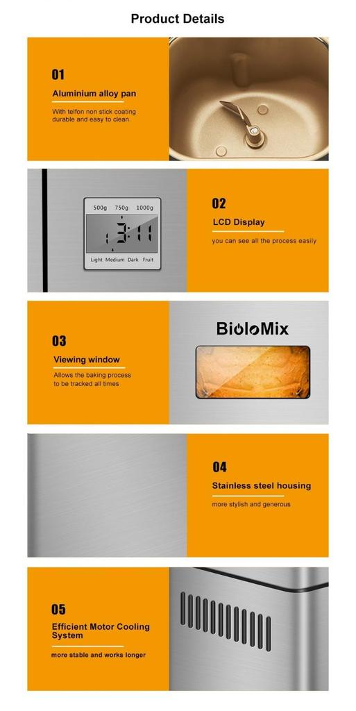 Biolomix BBM013 Stainless Steel 19 In 1 Automatic Bread Maker, 1KG Capacity, 650W Programmable Bread Machine