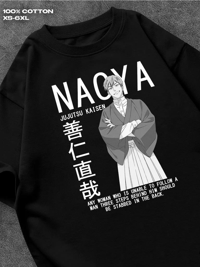 Jujutsu Kaisen Наоя Зенин черная футболка Мужская футболка Женские футболки с принтом букв Футболка с короткими рукавами Повседневная уличная футболка Топ