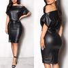 2024 Party Dress Straight Dresses Belt Mid-Length Short Sleeve Casual Pu Leather