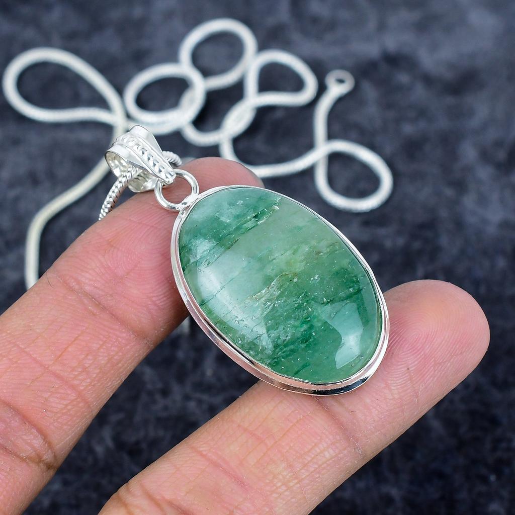 Green Apatite Gemstone Handmade 925 Sterling Silver Jewelry Pendant 1.97" M-2953