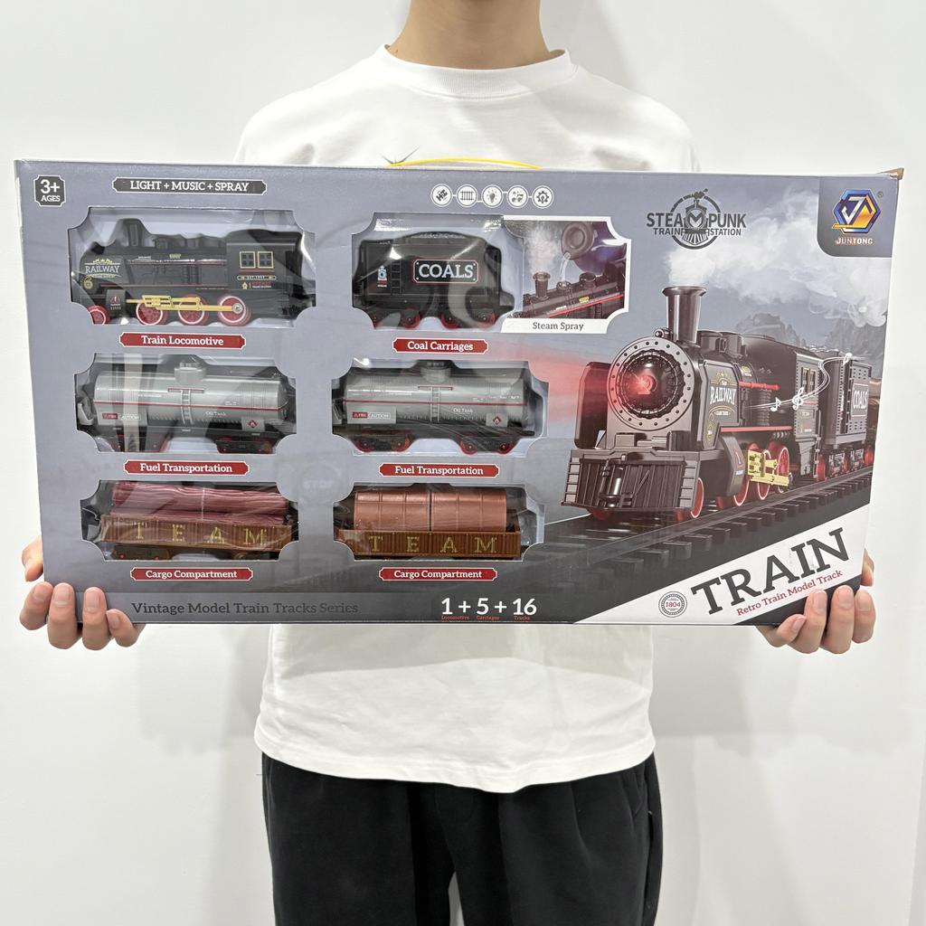 Retro Rail Train Toys Simulation Train Track With Steam Music Light Electric Car Toys Gift For Boys