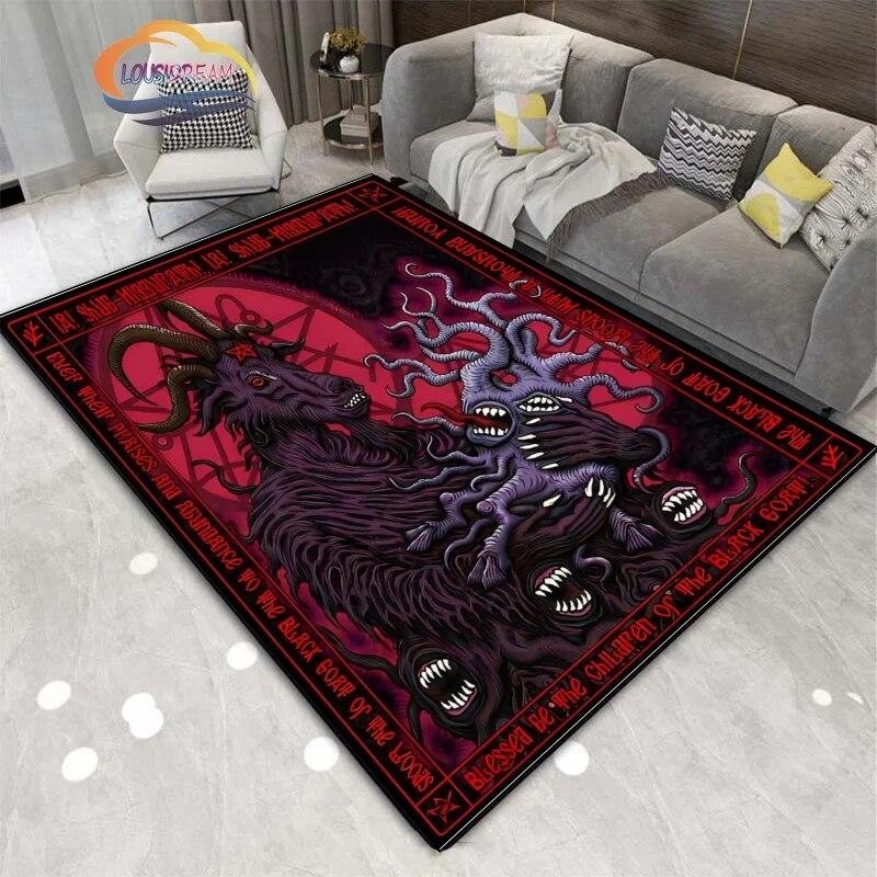 Satanic Skull Inverted Pentagram Area Rug Sheep Head Demon Baphomet Rug Gothic Series Hall Bedroom Fashionable Carpet
