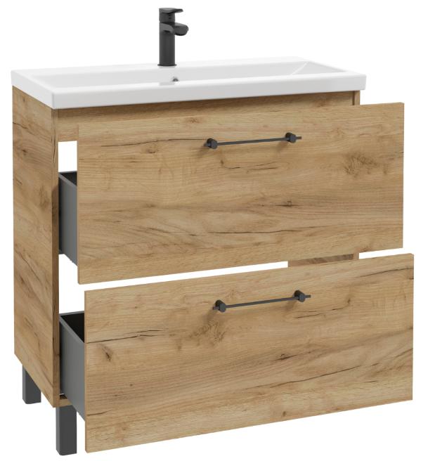 Bathroom cabinet with washbasin, tap and siphon 80x80cm, standing, Oak Craft Cassandra