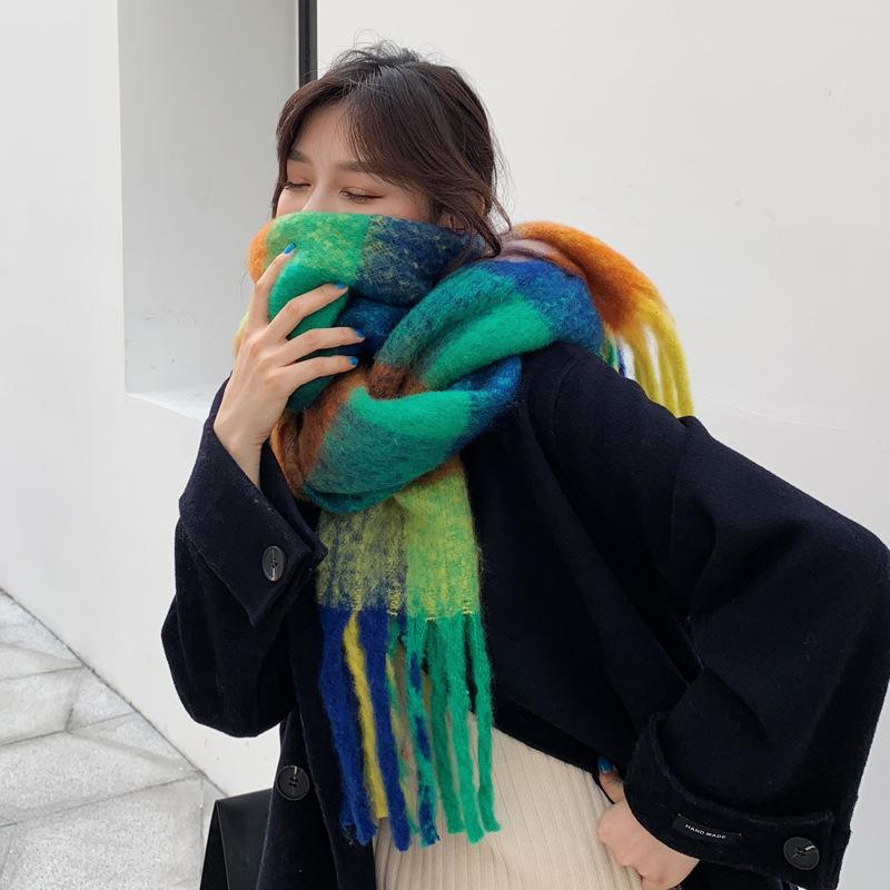 Autumn Winter Imitation Cashmere Tassel Scarf Women Warm Thick Double-Sided Color Matching Shawl
