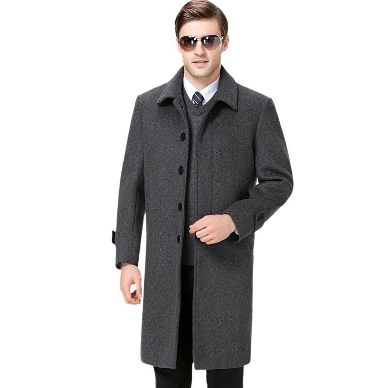 Зимнее толстое шерстяное пальто мужское длинное выше колена ветровка с отворотом повседневное шерстяное пальто мужское пальто
