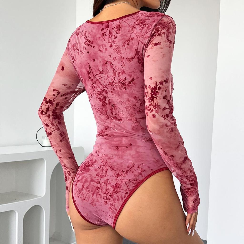 European & American Autumn Christmas Fishbone Pattern Women's Long Sleeve Sexy Bodysuit 60943