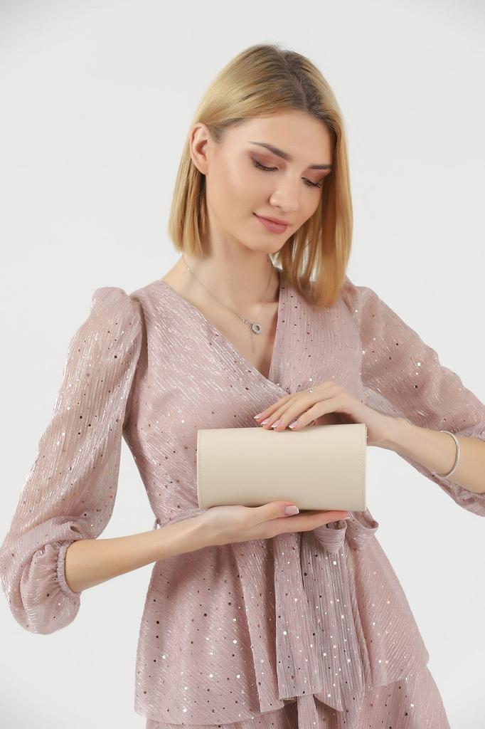 Women's Stylish and Useful Evening Dress Bag Cream Soft Evening Dress Portfolio Clutch Bag