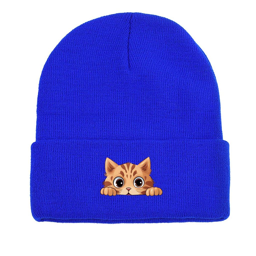 Cartoon Ginger Cat Winter Knit Cap Beanie, Animal Woman Cap Versatile Candy Color Sporting Pompom Beanies Knitted Hat Beanie