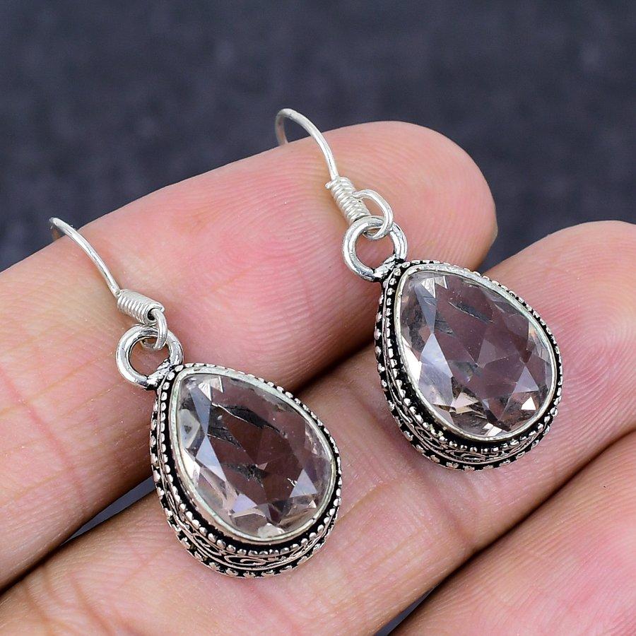 Natural Morganite Gemstone 925 Sterling Silver Jewelry Earring 1.38" k5T49