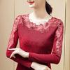 Женские топы с круглым вырезом и длинным рукавом, сетчатые кружевные вышитые пуловеры, топы, однотонные