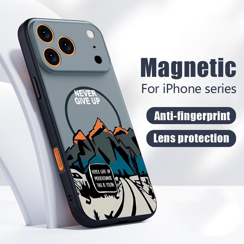 Чехол с узором «Пейзаж снежной горы» для iPhone 17 Pro Max Магнитный для Magsafe Гибридный Тонкий Матовый Чехол для iPhone 16 15 14 13 Pro Max
