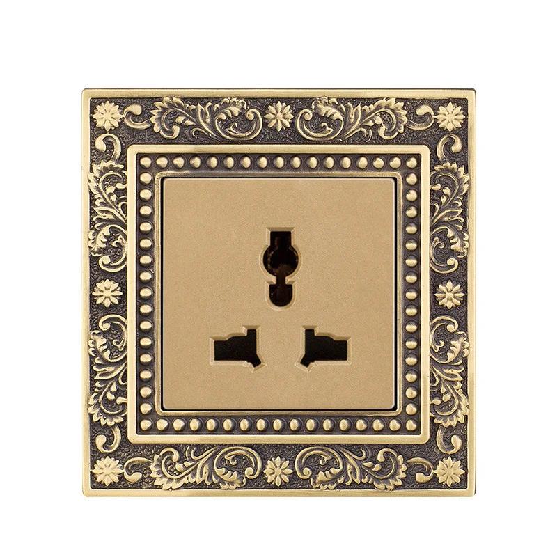 Luxury European Retro Metal Button Switch panel,EU France Standard Copper Wall socket,Universal Light Home Switch Power Outlet