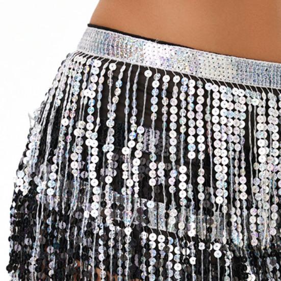 Belly Dance Skirt Layer Tassel Hip Scarf with Sequins Bohemian