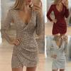 Fashion Long Sleeve V-neck Ball Gown Sequin Mini Dress Bodycon Party Dress Party Evening Dresses