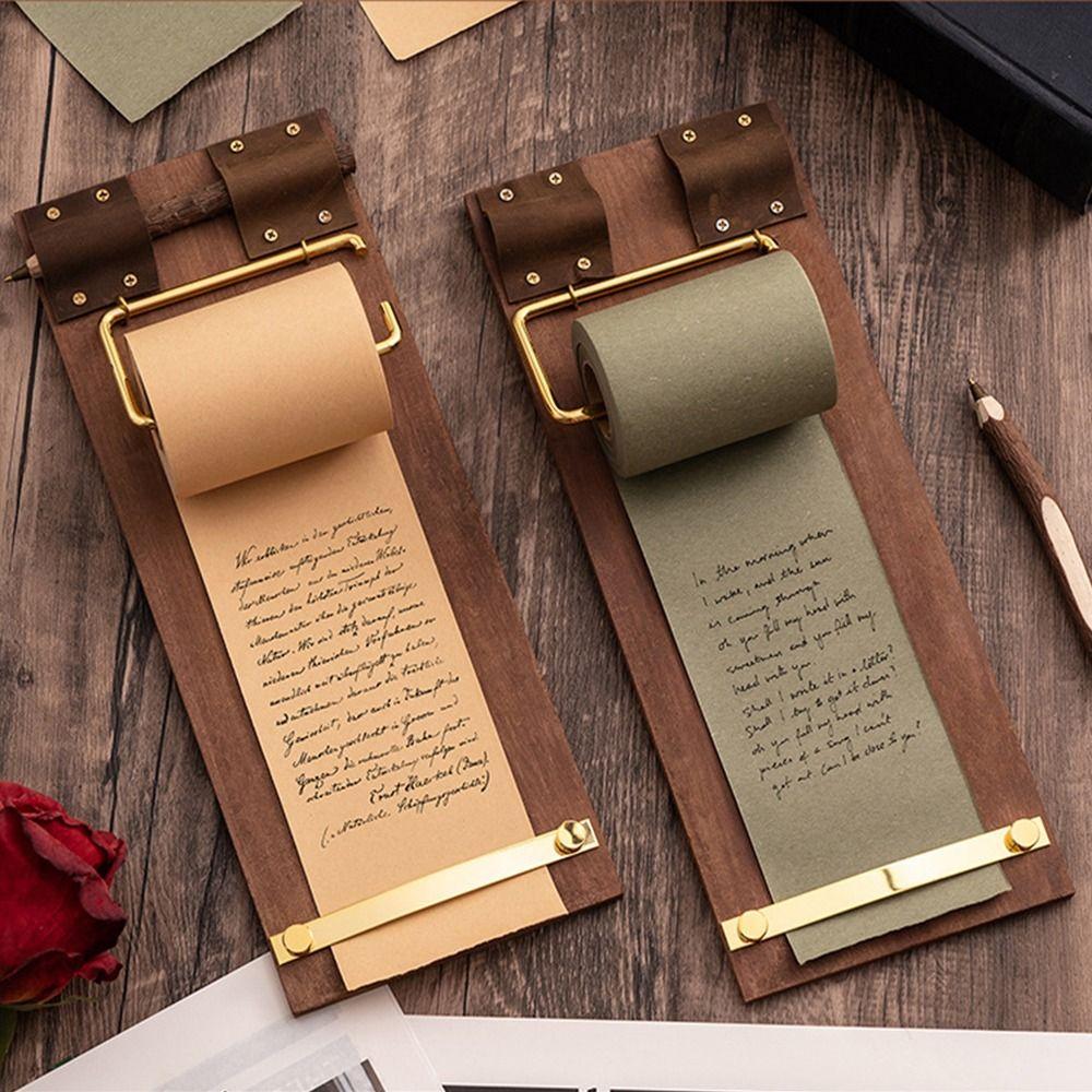 Retro Roll-Up Sticky Note Board Tear-Off Wooden Memo Clipboards Office Accessories