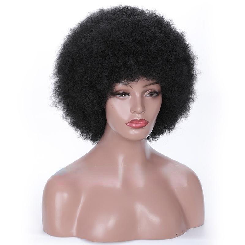 African Black Small Fluffy Pure Color Wigs for Women