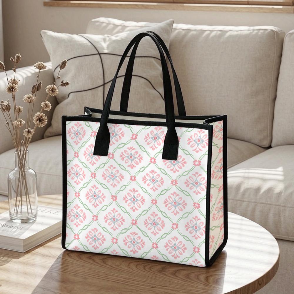 Elegant Floral Print Tote Bag Casual Portable Handbag for Daily Shopping
