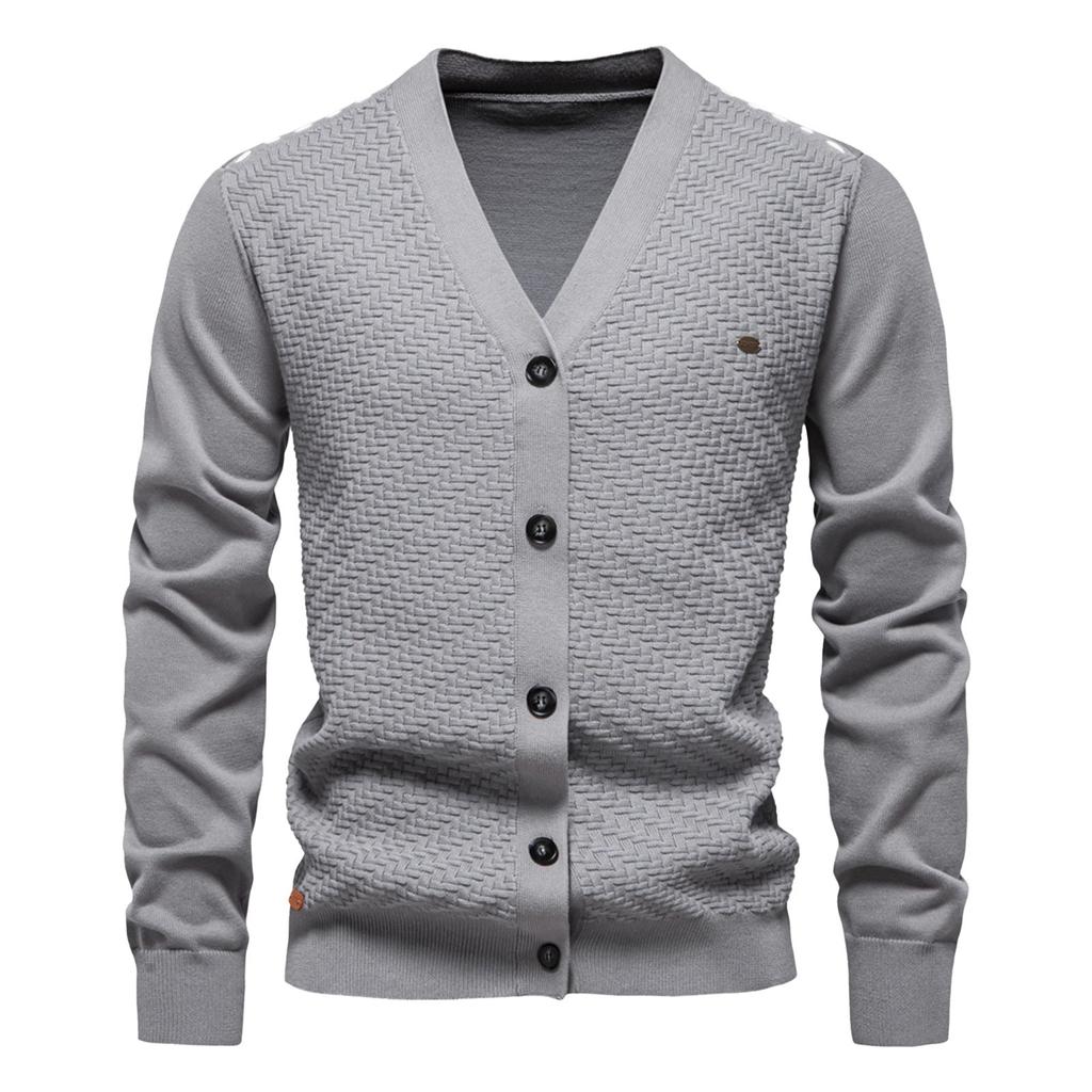 Men's Winter Long Sleeve Solid Color Sweater Jacket Men's Loose Solid Color Knitted Button Cardigan