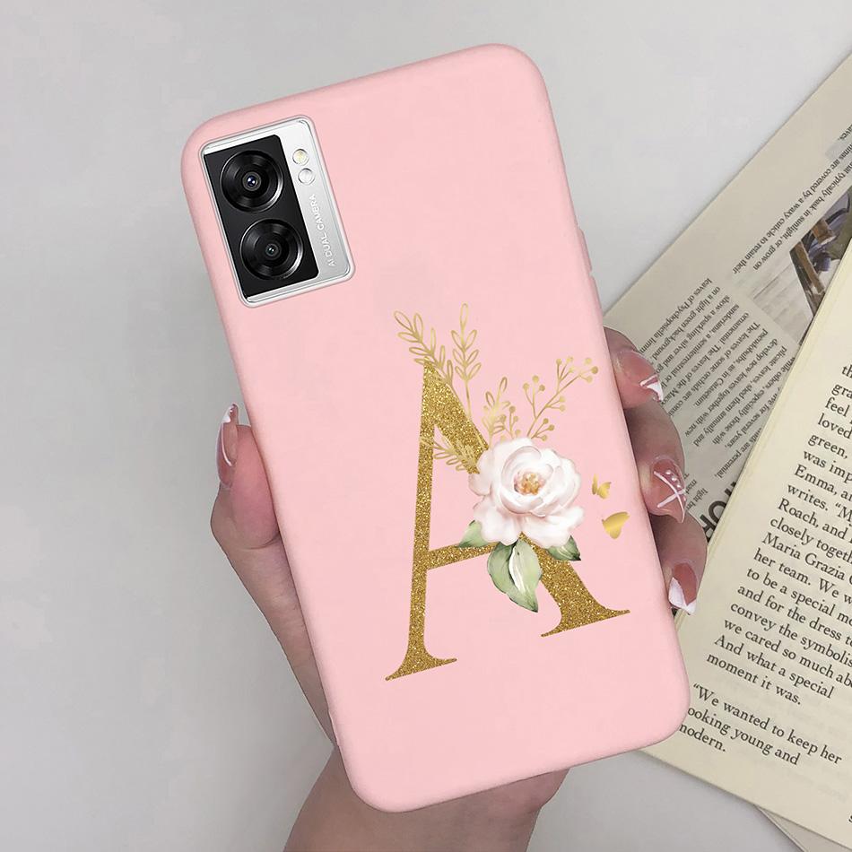For OPPO A57 4G CPH2387 Cover Flower Letters Soft Silicone Case For OPPO A77 5G Shockproof Shell For Realme V23 5G Fundas Bumper
